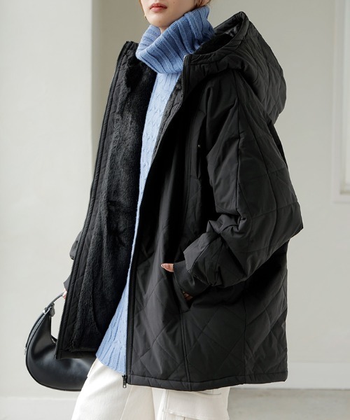 ジャケット 裏ファー付き　ハグユー HUG.U（ハグユー） コート アウター 「極上の暖かさ」 中綿アウター