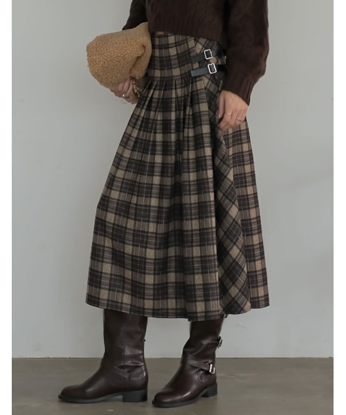 リズリサ ヴェント 茶色 チェック スカート サイズ0 00S 平成レトロ Re:EDIT（リエディ） スカート 「2025 WINTER COLLECTION」「低身長
