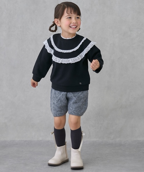 petit main パンツ 「リンク」ハートケーブルニットショートパンツ