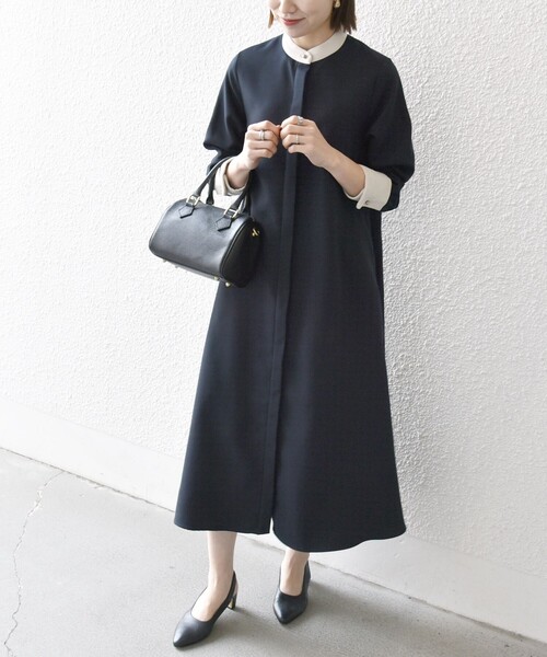 新品　SHIPS　any NAVY BULE ネイビー ロングワンピース 長袖 SHIPS any ワンピース any: ダブルクロス ヨークカラー ワンピース