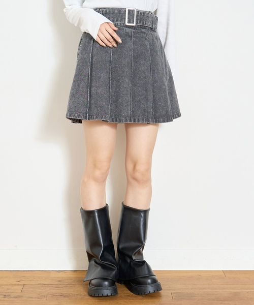 LOVETOXIC スカート 「LTXC」美脚見えベルトつきデニムプリーツ
