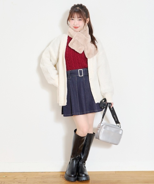 LOVETOXIC スカート 「LTXC」美脚見えベルトつきデニムプリーツ