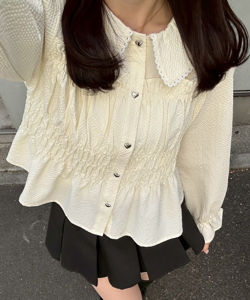 continuer de NICE CLAUP ブラウス シャツ シャーリングペプラム