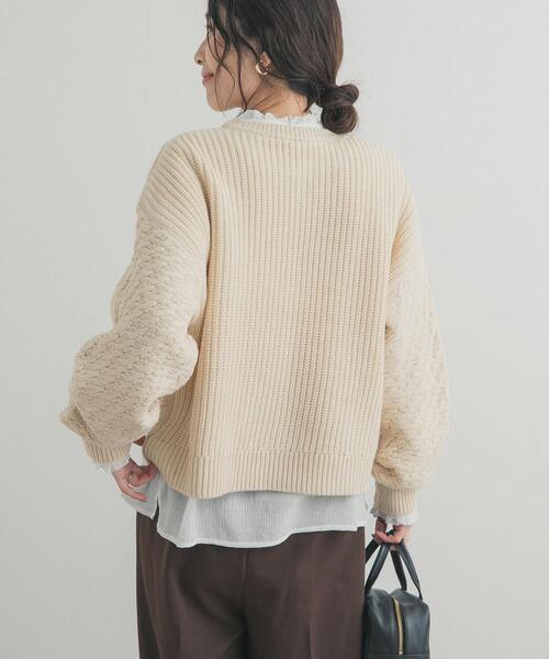 【1点もの・デザイン画付き】2種素材（ニット＆パッチワーク）ゆったりブラウス 手洗い可能》ウールタッチフリルカラーブラウス/le.coeur blanc