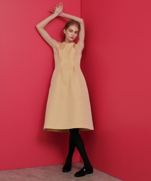 「LOULOU WILLOUGHBY」 ノースリーブワンピース 2 イエロー レディース_画像6