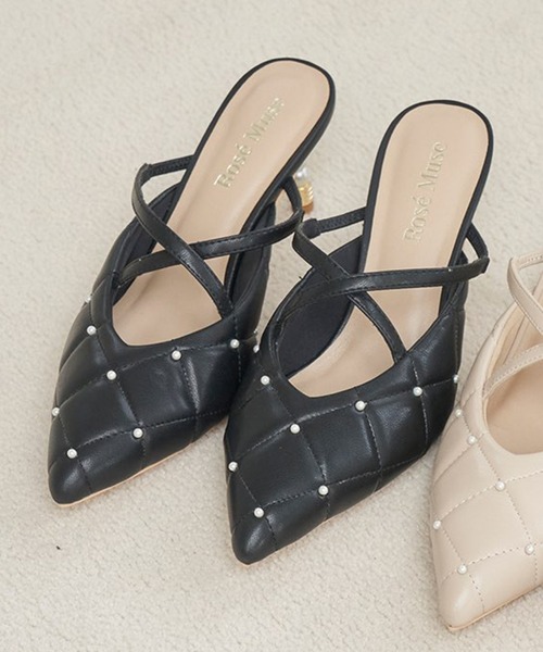 Rose Muse ロゼミュ ミュール Rose Muse（ロゼミューズ） パンプス ミュール Quilting cross mule