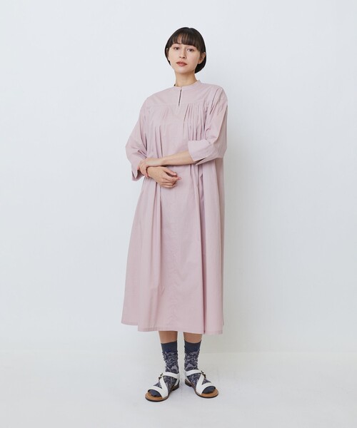 LOISIR ワンピース オーガニックコットンローンスタンドカラー