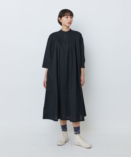 LOISIR ワンピース オーガニックコットンローンスタンドカラー