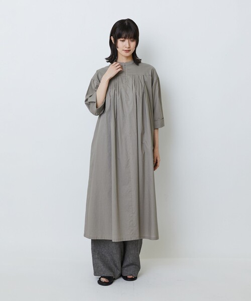 LOISIR ワンピース オーガニックコットンローンスタンドカラー