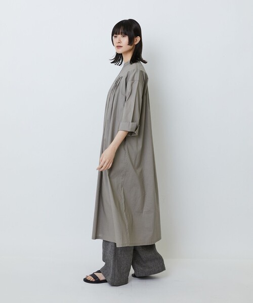 LOISIR ワンピース オーガニックコットンローンスタンドカラー