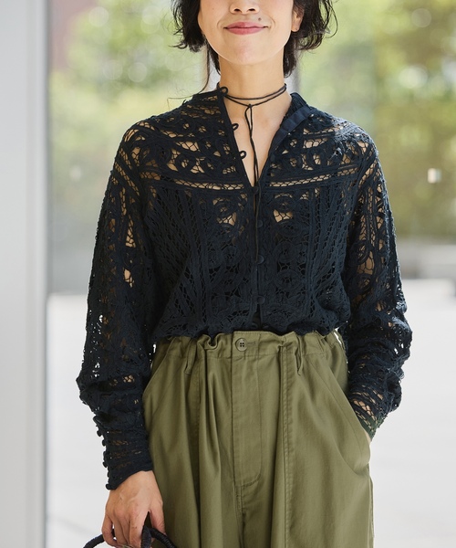 「IENA LA BOUCLE」 長袖ブラウス FREE ネイビー レディースの画像