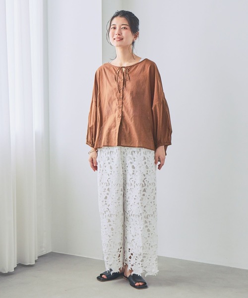 ブラウス シャツ ダブルフロントシアーTギャザーブラウス レディースの画像