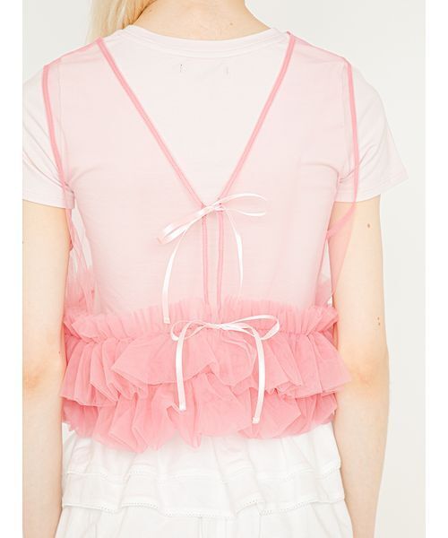 ユ*ー様 デコラチュールブラウス フリル チュール ベスト ジレ ピンク SORIN（ソリン） ベスト ジレ Frilled Tulle Vest/フリル チュール