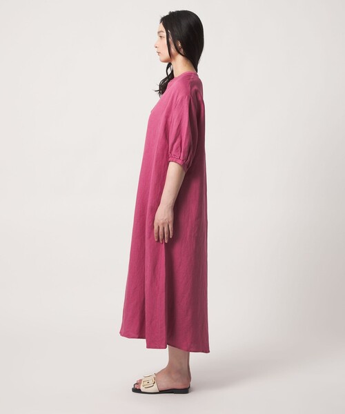 ワンピース リネンレーヨン キーネックワンピース 5分袖「A DAY IN THE LIFE」の画像