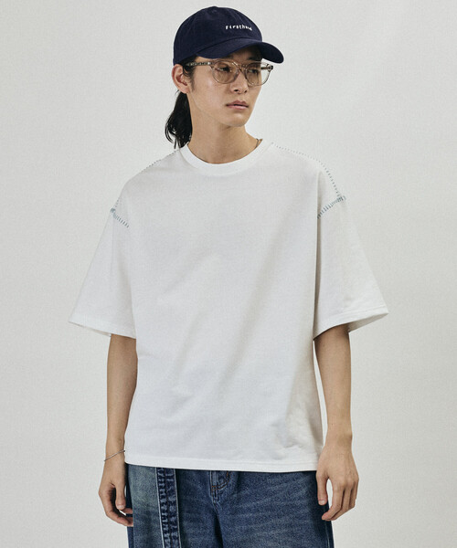 cocoさん専用　undeny　ステッチTシャツ　ホワイト Firsthand（ファーストハンド） tシャツ ボックスシルエット 配色