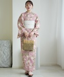 浴衣 浴衣3点セット 綿麻 先染めベージュ・ピ...の詳細画像1