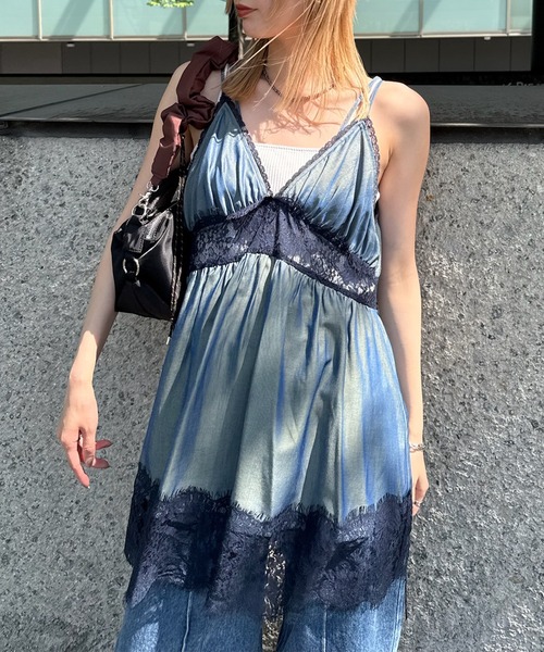 Ameri（アメリ） キャミソール MEDI DENIM TOUCH LACE MIX TUNIC