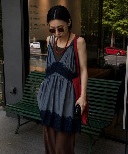 Ameri（アメリ） キャミソール MEDI DENIM TOUCH LACE MIX TUNIC