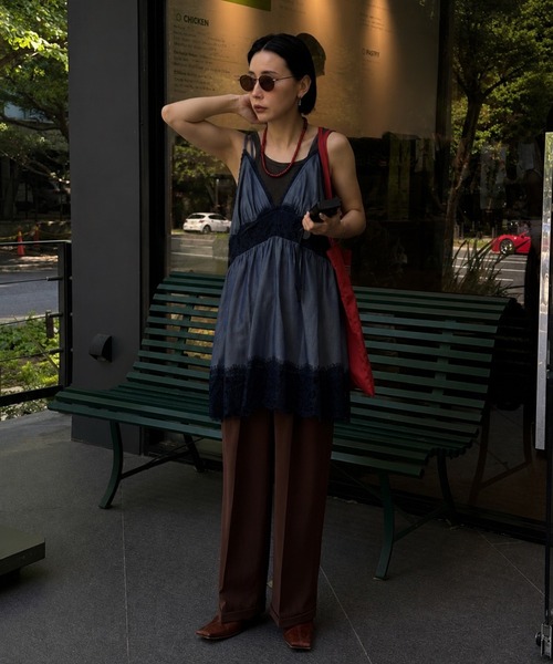 Ameri（アメリ） キャミソール MEDI DENIM TOUCH LACE MIX TUNIC
