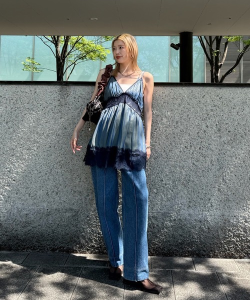Ameri（アメリ） キャミソール MEDI DENIM TOUCH LACE MIX TUNIC