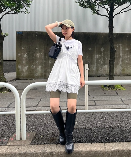 Ameri（アメリ） キャミソール MEDI DENIM TOUCH LACE MIX TUNIC