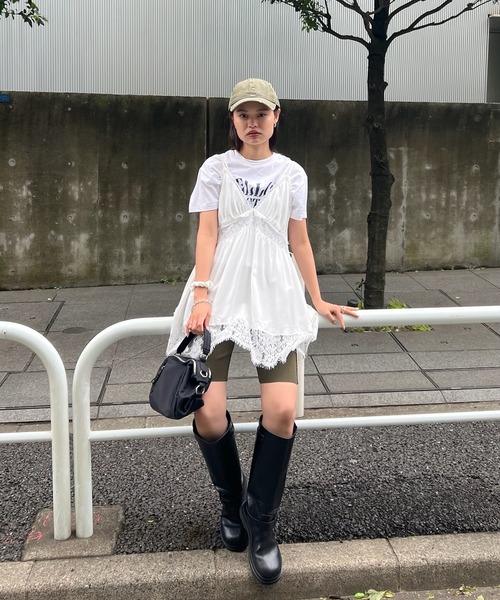 AMERI MEDI キャミトップス Ameri（アメリ） キャミソール MEDI DENIM TOUCH LACE MIX TUNIC