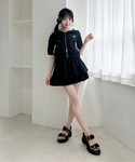 パーカー レース付ラメスウェットショートジップ...の詳細画像3