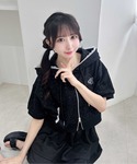 パーカー レース付ラメスウェットショートジップ...の詳細画像2