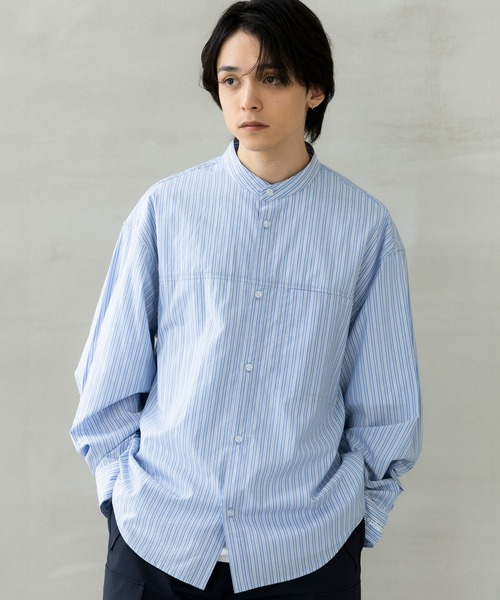 シャツ +phenix(プラスフェニックス)SEAM POCKET BAND COLLAR SHIRT / シームポケット バンドカラーシャツ メンズの画像