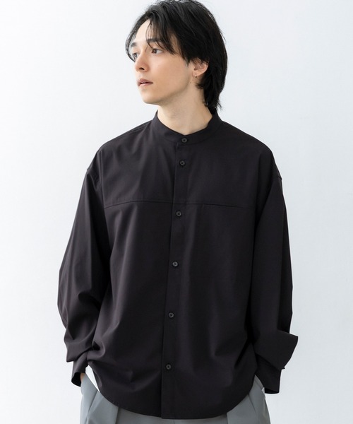 シャツ +phenix(プラスフェニックス)SEAM POCKET BAND COLLAR SHIRT / シームポケット バンドカラーシャツ メンズの画像