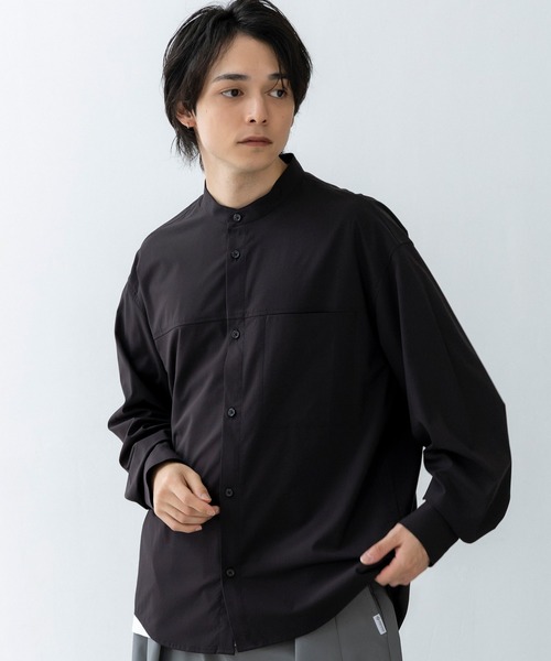 シャツ +phenix(プラスフェニックス)SEAM POCKET BAND COLLAR SHIRT / シームポケット バンドカラーシャツ メンズの画像
