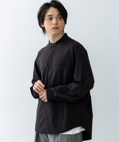 シャツ +phenix(プラスフェニックス)SEAM POCKET BAND COLLAR SHIRT / シームポケット バンドカラーシャツ メンズの画像