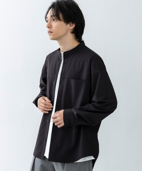 シャツ +phenix(プラスフェニックス)SEAM POCKET BAND COLLAR SHIRT / シームポケット バンドカラーシャツ メンズの画像