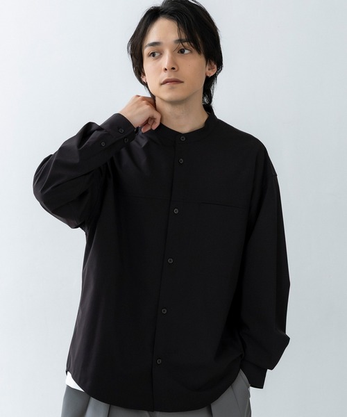 シャツ +phenix(プラスフェニックス)SEAM POCKET BAND COLLAR SHIRT / シームポケット バンドカラーシャツ メンズの画像