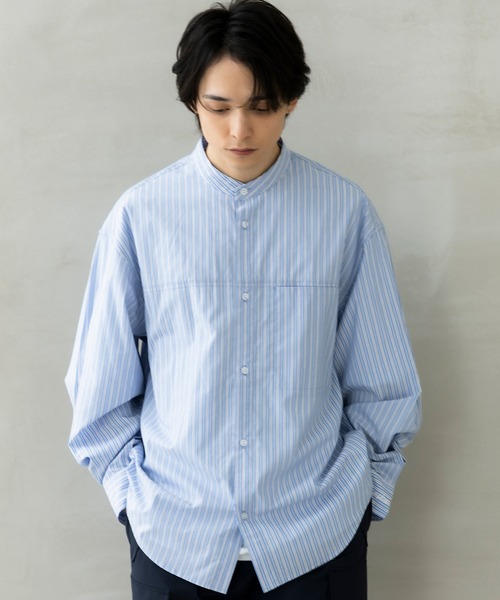 シャツ +phenix(プラスフェニックス)SEAM POCKET BAND COLLAR SHIRT / シームポケット バンドカラーシャツ メンズの画像