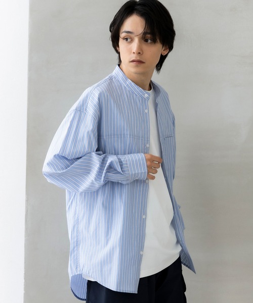 シャツ +phenix(プラスフェニックス)SEAM POCKET BAND COLLAR SHIRT / シームポケット バンドカラーシャツ メンズの画像