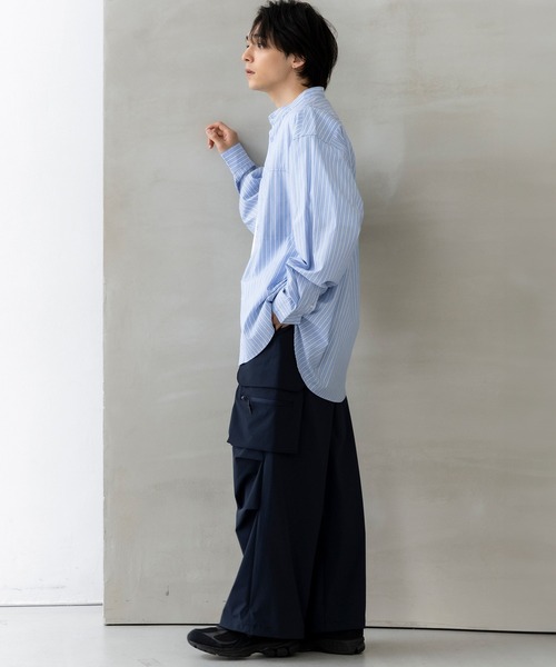 シャツ +phenix(プラスフェニックス)SEAM POCKET BAND COLLAR SHIRT / シームポケット バンドカラーシャツ メンズの画像