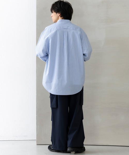 シャツ +phenix(プラスフェニックス)SEAM POCKET BAND COLLAR SHIRT / シームポケット バンドカラーシャツ メンズの画像
