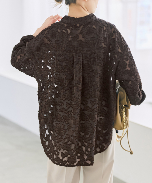 Spick and Spanシアージャガードシャツ レース ブラウス Spick＆Span（スピック アンド スパン） ブラウス シャツ 「新色有り