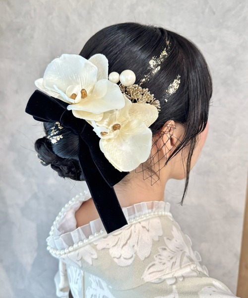 curumu. 成人式 髪飾り 成人式 ベロアリボン×胡蝶蘭ヘアアレンジセット「curumu.」 レディース