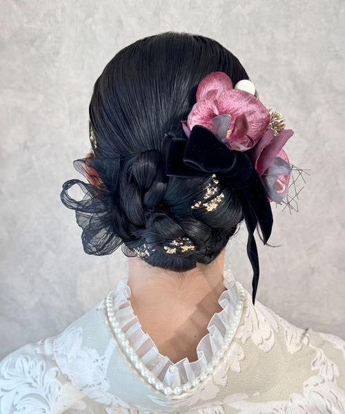 curumu. 成人式 髪飾り 成人式 ベロアリボン×胡蝶蘭ヘアアレンジセット「curumu.」 レディース