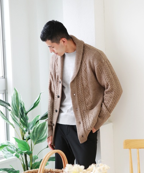 カーディガン アラン柄 もちもちニット ショールカーディガン（KEEP SHEPEタイプ） メンズ レディース | WESTSEA | 24