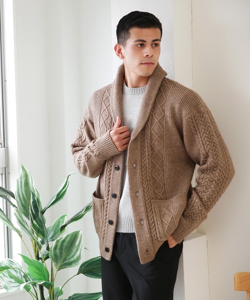 カーディガン アラン柄 もちもちニット ショールカーディガン（KEEP SHEPEタイプ） メンズ レディース | WESTSEA | 26