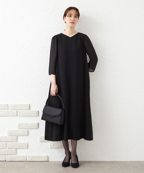 ワンピース 「夏用喪服・礼服」ウォッシャブル Vネックシースルー  