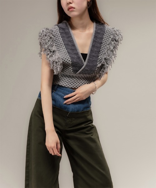 ベスト ジレ 「ZOZOVILLA別注」Patchwork Fringe Top レディース leinwande ベスト ジレ 「ZOZOVILLA別注」Patchwork Fringe Top