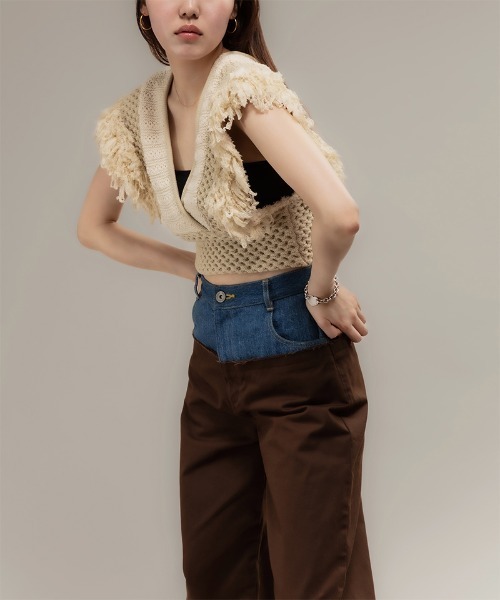 トップス leinwande Patchwork Fringe Top leinwande ベスト ジレ 「ZOZOVILLA別注」Patchwork Fringe Top