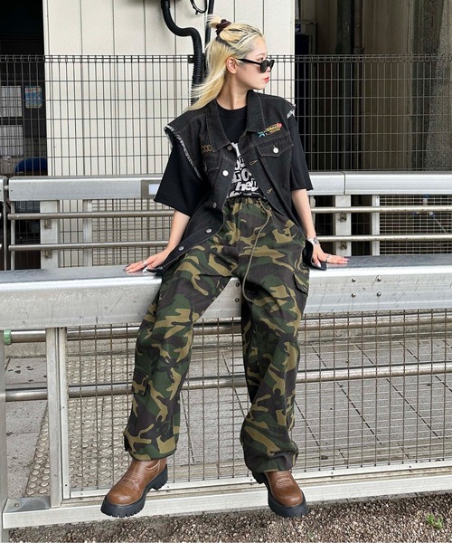 ベスト ジレ カットオフデニムワッペンベスト メンズ レディース
