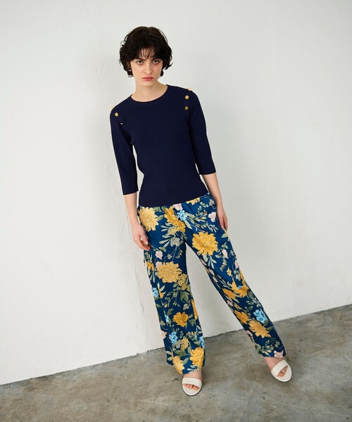 GRACE CONTINENTAL パンツ フラワープリントワークパンツ レディース 
