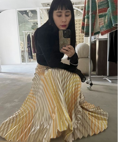 Ameri（アメリ） スカート GLITTER STRIPE PLEAT SKIRT : ZOZOTOWN