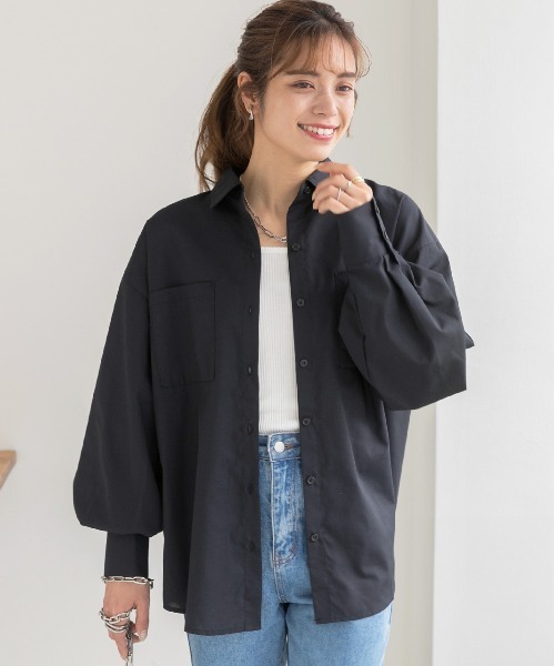 other - オデー ODEEH ボリュームスリーブ ストライプシャツ ブラウス 34 半袖 オデー ODEEH ボリュームスリーブ ストライプシャツ ブラウス